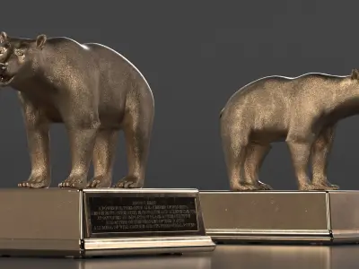  Bronze Bear Figurine on Stand 