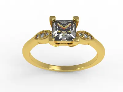 Antique Princess Diamond Marquise Shape Women Engagement Ring 3D print model