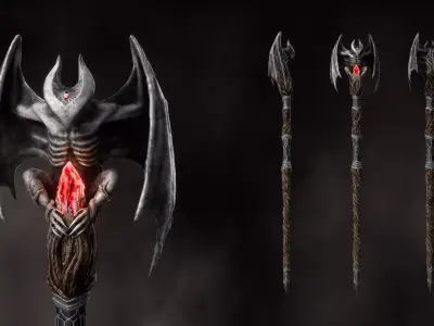 Bat Demon Staff - Game ready 3D model Low-poly 3D model