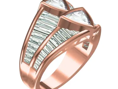 Antique Double Trillion Baguette Setting Ring 3D print model