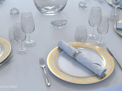 Round Dining Served Table with Chairs 3D model