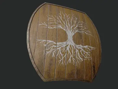 Slavic hybrid shield-painted orange with trees symbol Low-poly 3D model