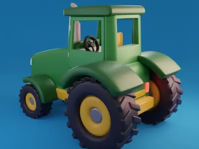 Cartoon Tractor Low-poly 3D model purchase