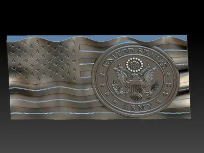 United States Flag and Army Eagle 3D STL Model 3D model