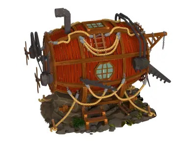 red submarine high-poly 3D model