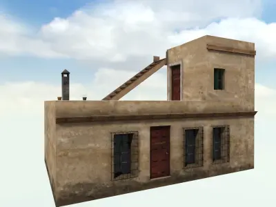 Old High-Quality 3D Colonial House Low-poly 3D model 8