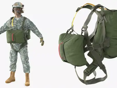 Military Parachute Equipped Soldier Green 3D model purchase