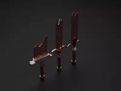 3 stylized rusted broken swords Game-ready Low-poly Low-poly 3D model