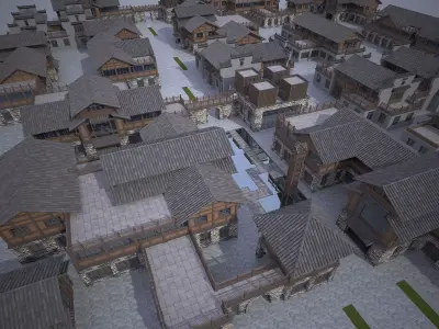 town Chinese style commercial residential buildings 3D model