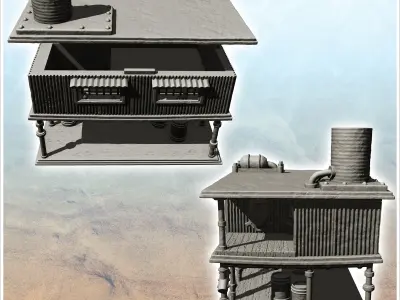 Post-apocalyptic house on stilts with product drums -7- 3D print model