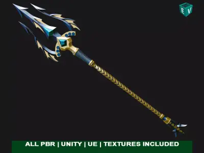 Fantasy Trident 01 All PBR Unity UE Textures Included Low-poly 3D model