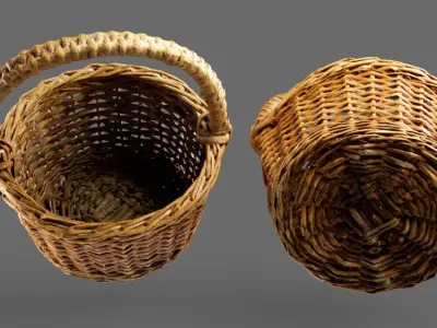 Wooden Wicker Basket 3D model