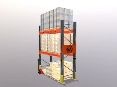 Warehouse Storage System with Hand Truck 3D model