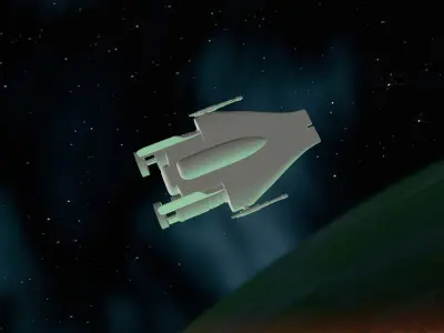 Low-Poly A-Wing spaceship flying in sky 3D print model