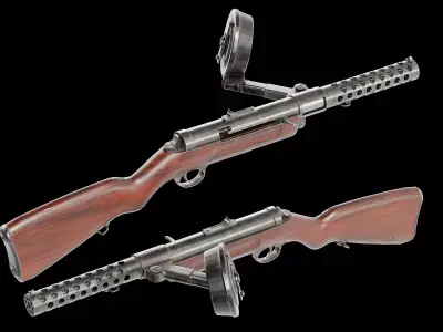 Bergmann MP18 submachine gun Low-poly 3D model