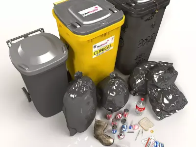 Wheelie Bin Kit With Rubbish 3D model