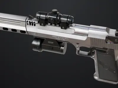 Pistol 10 Silver Generic All PBR UE Textures Low-poly 3D model