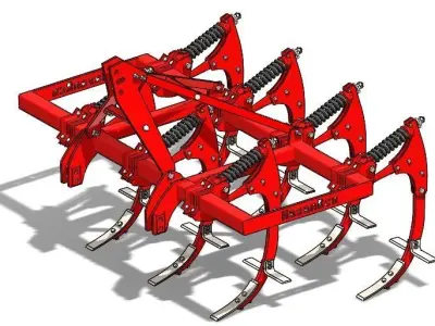 Cultivator tractor plough Low-poly 3D model