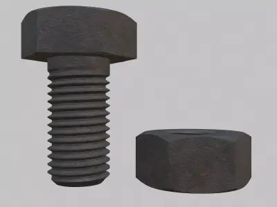 M8 Hex Bolts and Nuts with Rusty Iron Texture Fine Threads 3D model