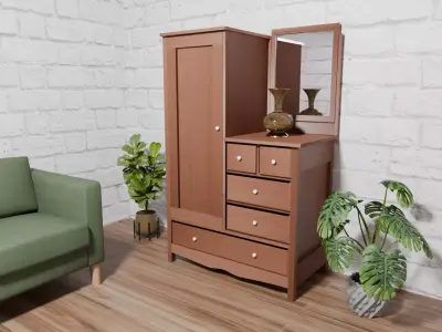 Antique Chifforobe With Mirror Low-poly 3D model