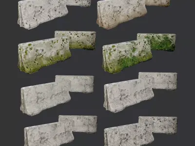 8 Destroyed Concrete Divider Pack Game Ready Low-poly 3D model
