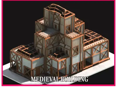 Medieval Low Poly Building Castle Wooden Village Stone House 01 Low-poly 3D model