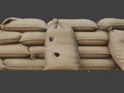Battle Damaged Sandbag Defensive Line 3D Asset Low-poly 3D model
