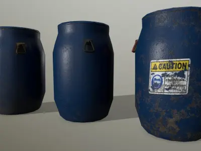 Barrel three jugs Low-poly 3D model