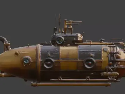 Steampunk Heavy Tactical Submarine 3D Model Low-poly 3D model