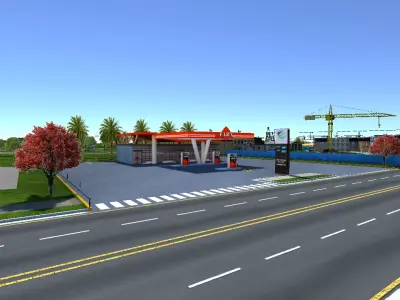 Low Poly Coastal City Low-poly 3D model