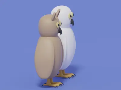 Cartoon Owl and Snowy Owl 3D model