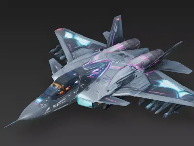 Sci-Fi Cyberpunk Strike Fighter Jet 3D Model Low-poly 3D model