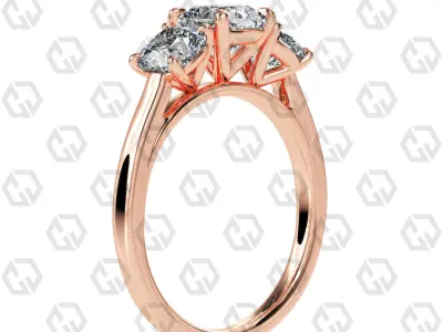 Ring 132 Cushion 3 stone ring plain cathedral shank 3D print model
