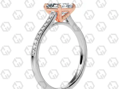 Ring 51 Asscher shape pave setting ring with gems 3D print model
