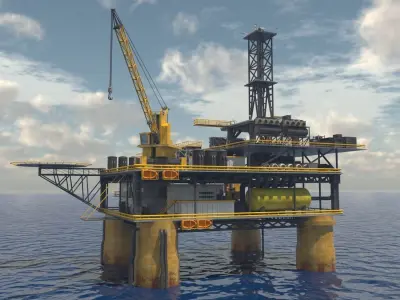 Oil rig textured 3D model