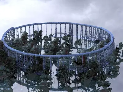 Railway bridge over water with jungle 3D model