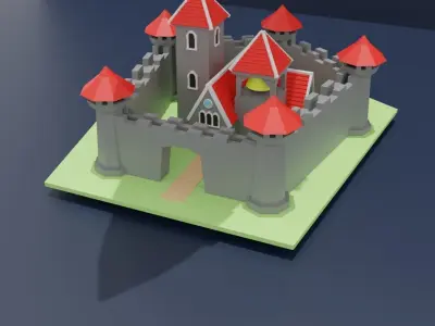 Low Poly Castle Red Low-poly 3D model
