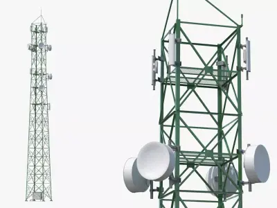 Antenna Tower with Parabolic Units Simplified 3D model