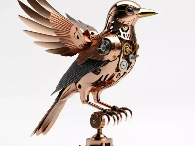 Steampunk Copper Mechanical Bird Automaton 3D model