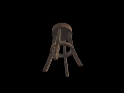 Wooden Stool Low-poly 3D model