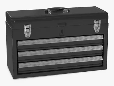 Metal Portable Chest Toolbox with 3 Drawers Black 3D model