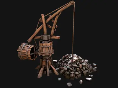 Construction Crane Medieval Quarry Low-poly 3D model