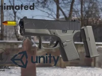 animated lowpoly glock43 pistol Low-poly 3D model