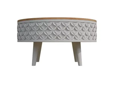 White Carved Base Coffee Table With Natural Wood Top Low-poly 3D model