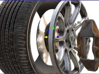 car wheel with dirty tire and ring - Game-Ready - VR AR Low-poly 3D model