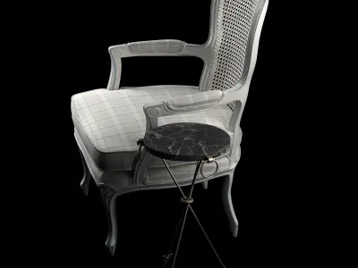 Antique French Cane Back Bergeres and andre arbus table 3D model