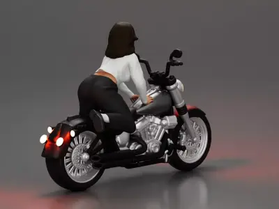 Woman in White Sweater and Black Pants Riding Motorcycle 3D print model purchase