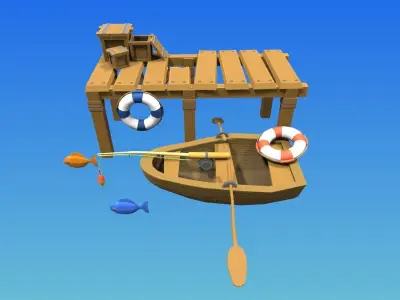 Low poly Dock stylized game asset Low-poly 3D model