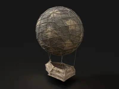 AAA NEXTGEN Medieval Small Balloon Airship Primal Wooden Machine Low-poly 3D model
