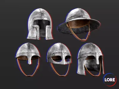 Medieval Common Armor Helmets Low-poly 3D model